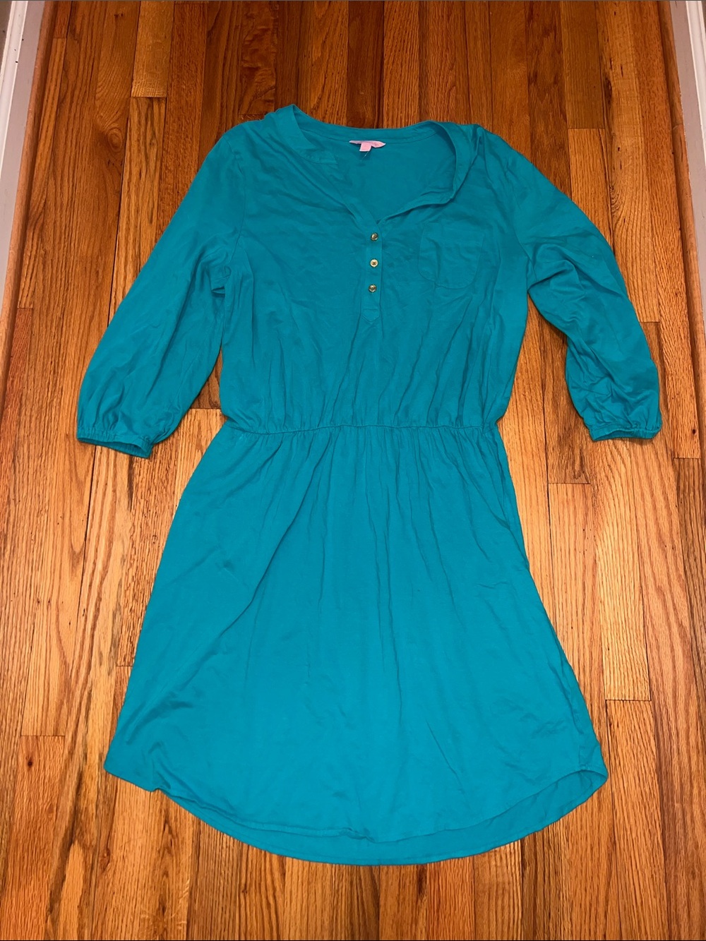 Lilly Pulitzer Teal Three-Quarter Sleeve Button-Front Dress